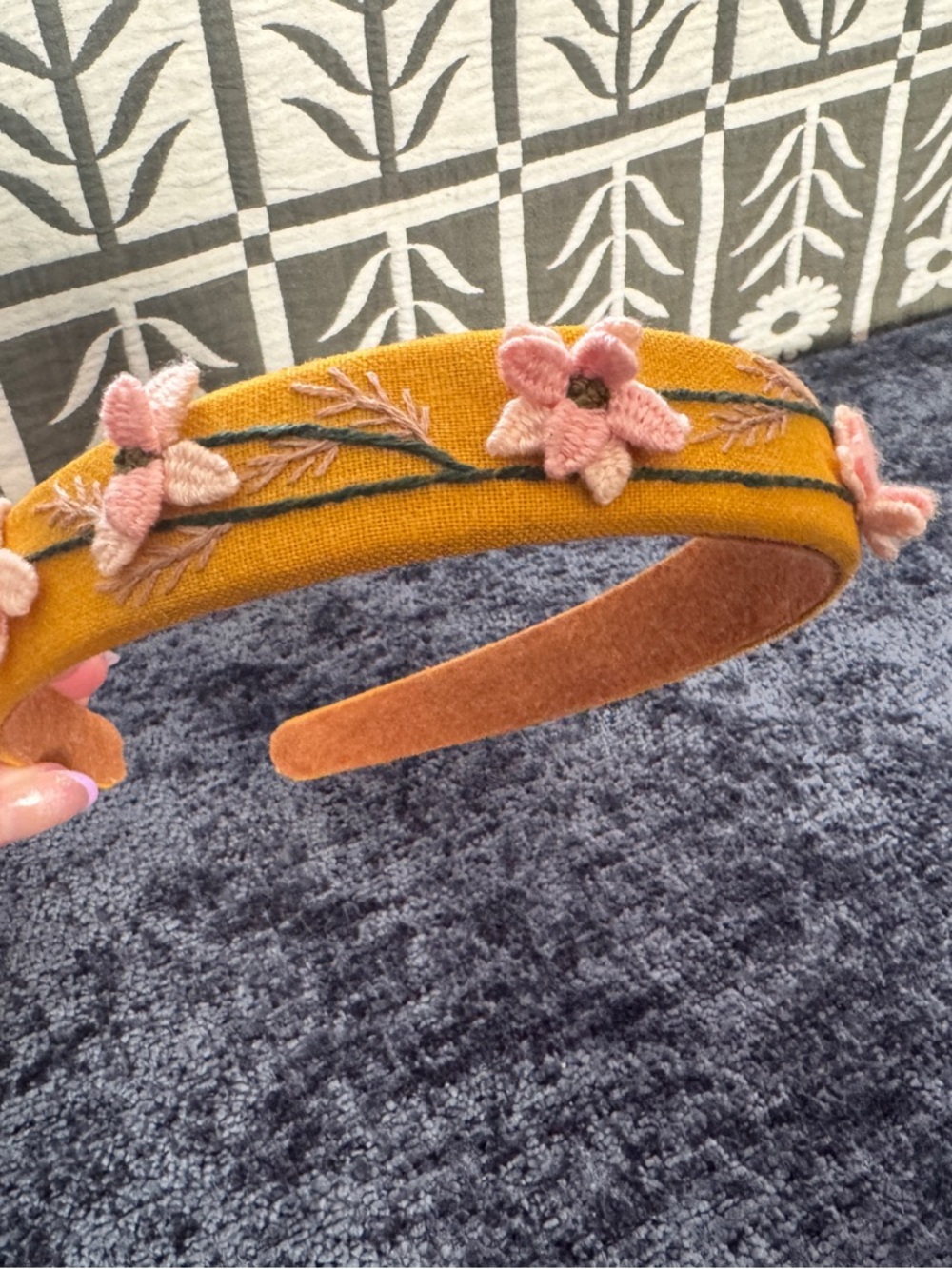 Yellow Floral Linen Headband with flowers